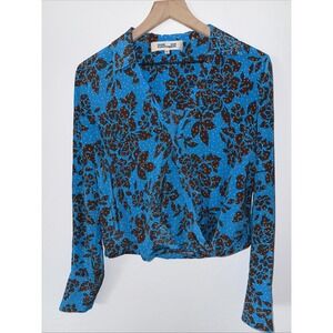 Diane Von Furstenberg Size 2 Blue Top Blouse Floral Small S 100% Silk